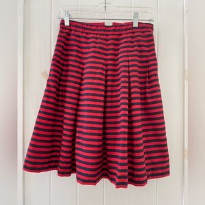 J. Crew Red and Navy Striped Skater Skirt Cotton Size 0 Lined Pockets